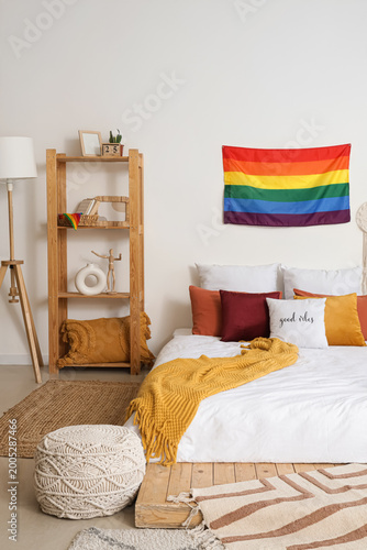 Interior of bedroom with LG...