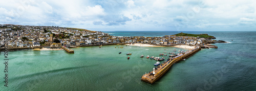 St Ives Harbour and Beach from a drone, Cornwall, England