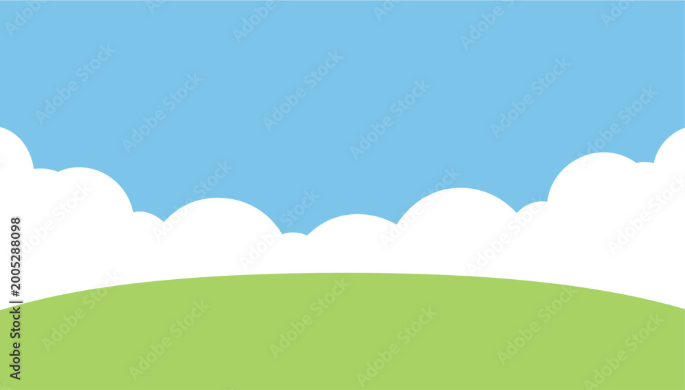 Obraz premium Placeholder image sky clouds cartoon background with blue green hill flat landscape nature vector for photo thumbnail and icon design