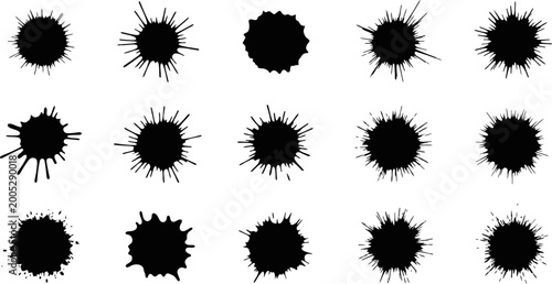 Large set of black ink splashes and splatters for various design projects, vector eps.