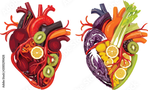 Photos Creative Human Heart Illustration Made of Fruits and Vegetables Symbolizing Heal