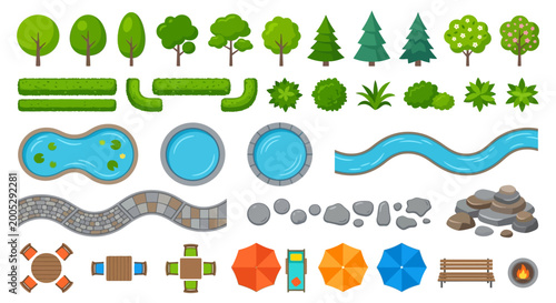 Foto top view park elements vector illustration on white background
