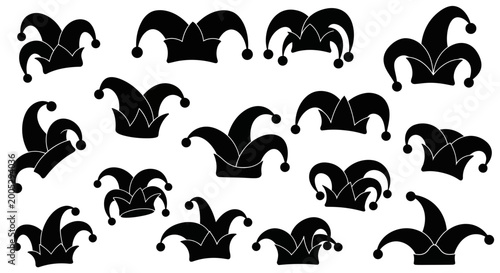 Photography Jester Hats Collection - Black Silhouettes on White Background