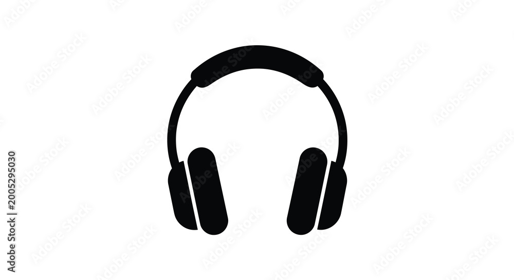 Fototapeta premium Headphones silhouette on a white background a minimalist black graphic of over ear audio equipment high quality professional detailed modern elegant
