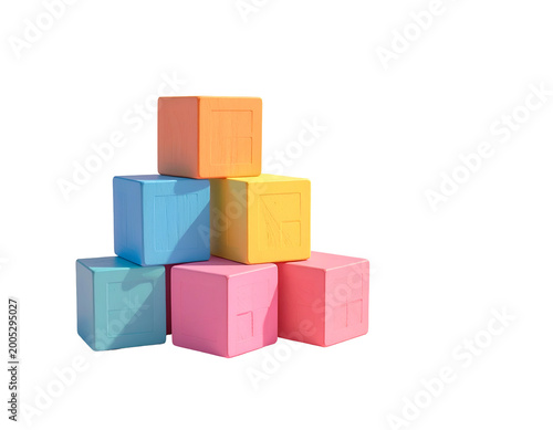 Stacked colorful building blocks form a pyramid shape