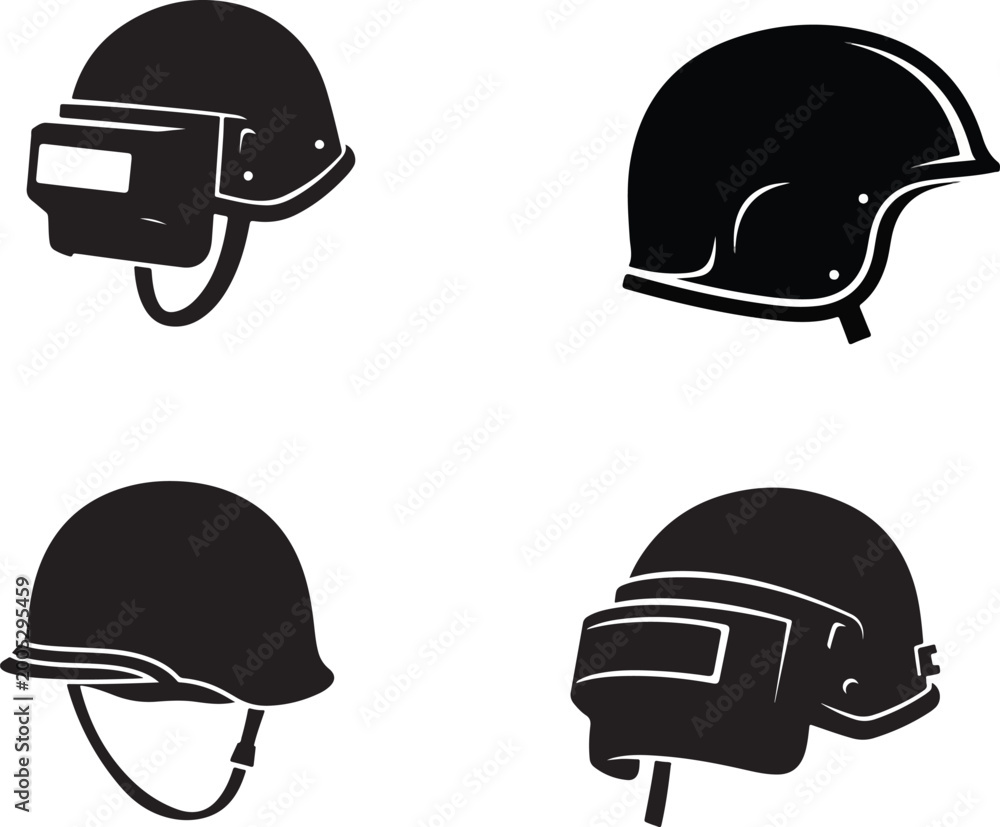 Fototapeta premium Black military helmets with different views