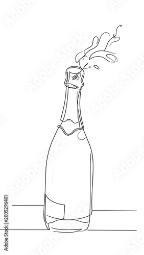 A minimalist line drawing of a champagne bottle