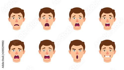 Foto Expressions of Concern: A collection of various human face expressions, each showcasing a different level of distress and worry