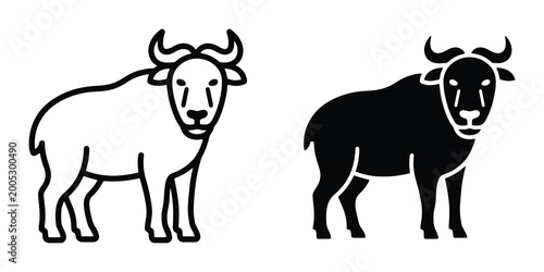 Quadro em tela Takin animal vector icons, wild gnu goat-antelope line art and silhouette, Himal