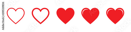 Heart vector icon set with red heart shapes, love passion romantic Valentines Day and medicine concept vector illustration