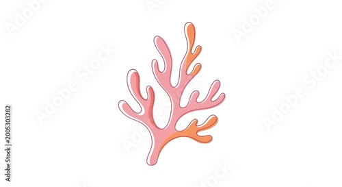 Stylized coral reef illustration with pink and orange colors on white background, marine life, ocean concept.