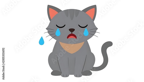 A crying gray cartoon cat with a sad expression