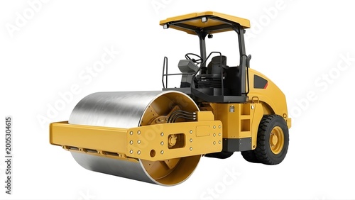 Road roller construction vehicle isolated on white background