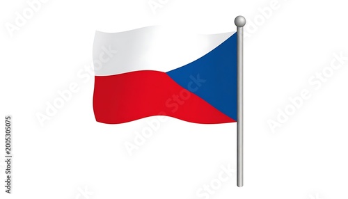 A waving flag on a silver pole against a white background (1)