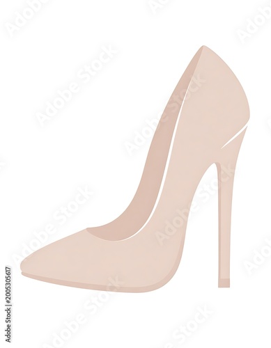 A pale pink high-heeled shoe with a pointed toe