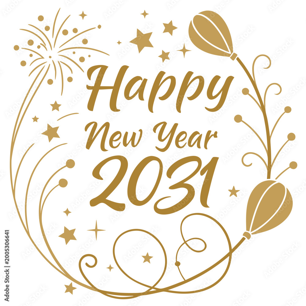 Fototapeta premium Happy new year 2031 golden calligraphy with festive decorations high quality