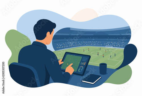 Football Performance Analyst Using Tablet to Track Soccer Match Data
