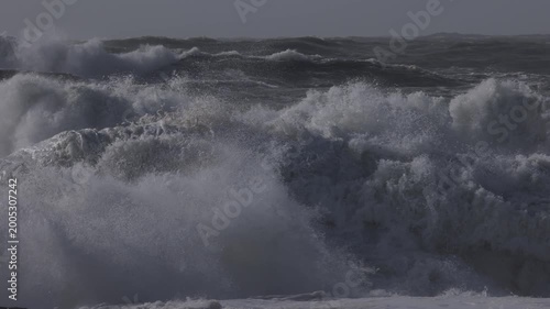 Atlantic ocean with powerfull waves filmed in slow motion.