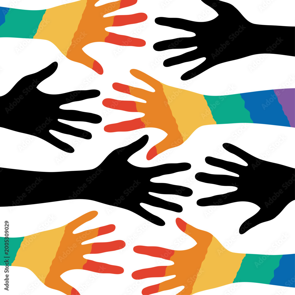 Obraz premium Mixed Black and Rainbow Silhouette Hands Reaching Towards Center