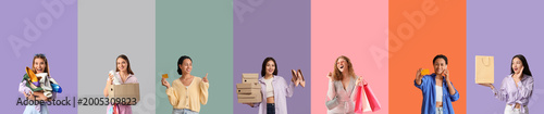 Set of many women with shop...