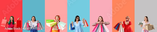 Set of many women with shop...