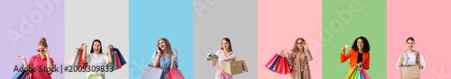 Set of many women with shop...