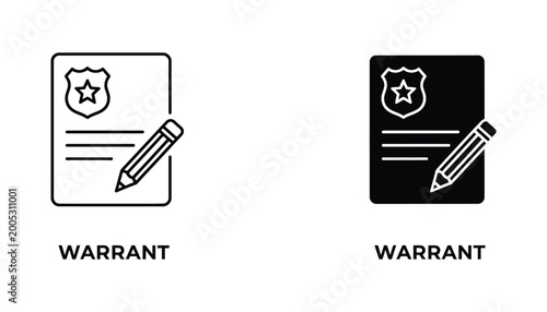 Tablou pe pânză Legal warrant document icon with pencil and shield badge vector illustration in