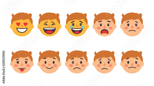 Foto Expressive Spectrum: A collection of diverse emoji portraits, each conveying a distinct emotional state, from sheer joy to solemn introspection