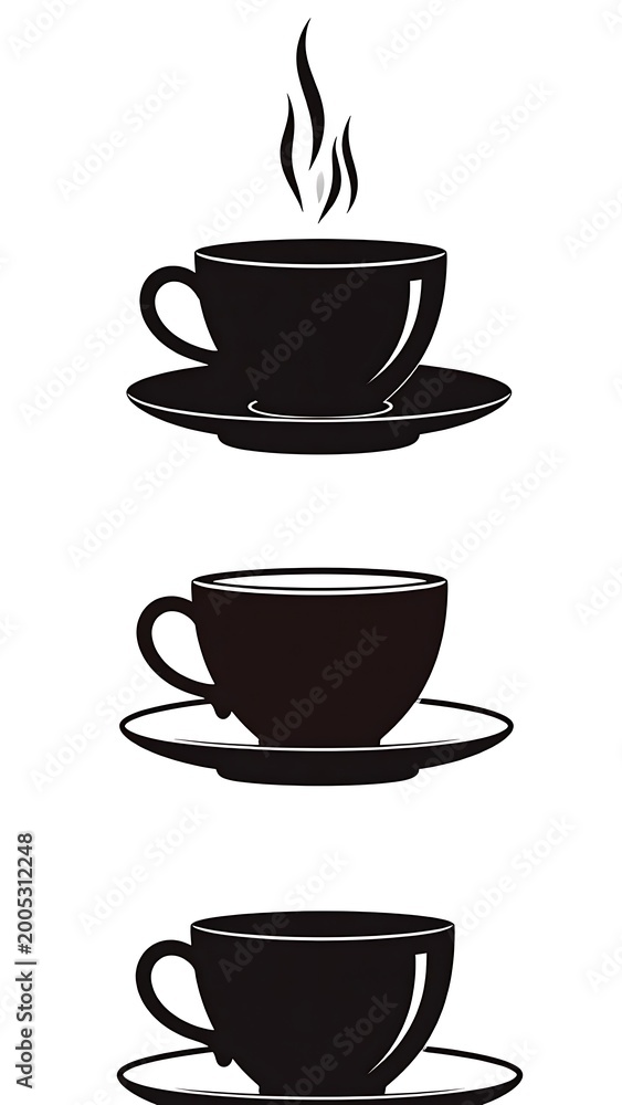 Obraz premium A simple graphic illustration of three black coffee cups