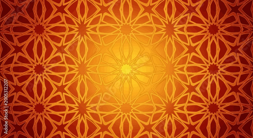 Deep Orange Red Intricate Islamic Geometric Star Pattern Background