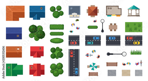 Foto city map elements top view colorful vector illustration