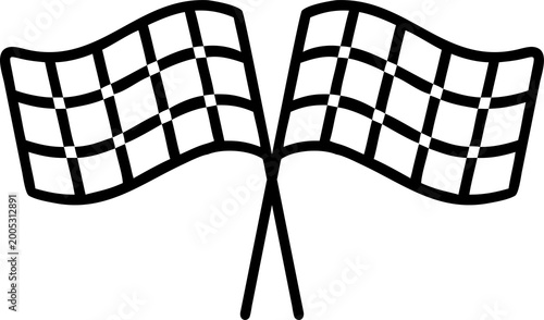 Waving checkered racing flags crossed, dynamic motorsport finish line symbol for race competitions, speed themed posters and event branding
