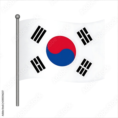 A white flag with a red and blue circular symbol