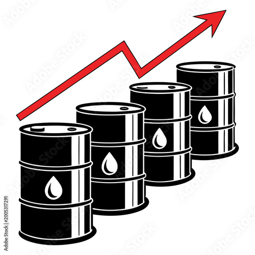 Fotografi Oil barrels forming a rising graph vector illustration on white background