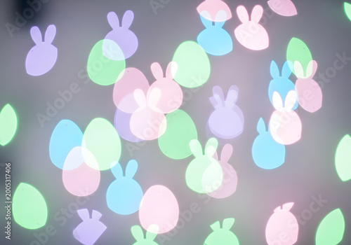 Colorful Easter Bunny and Egg Shapes in Soft Focus for Festive Celebrations