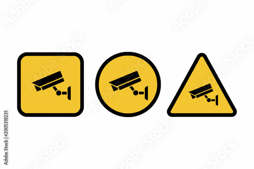 CCTV Security Camera Warning Sign Vector Icon Set
