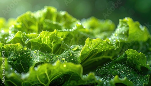 Close up of fresh green lettuce with water droplets healthy food concept