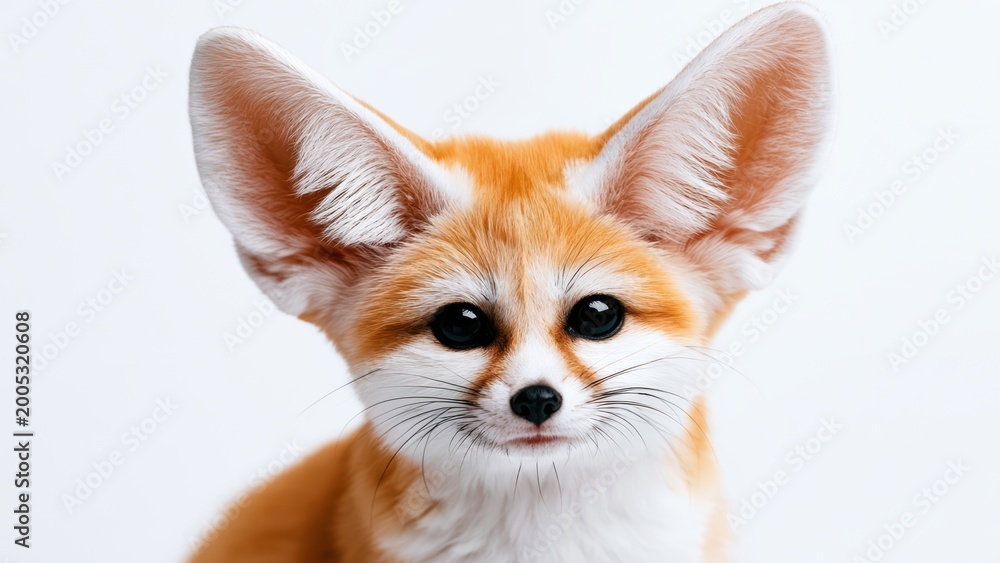 Fototapeta premium Captivating close up portrait of an adorable fennec fox with its characteristic large ears and expressive eyes.
