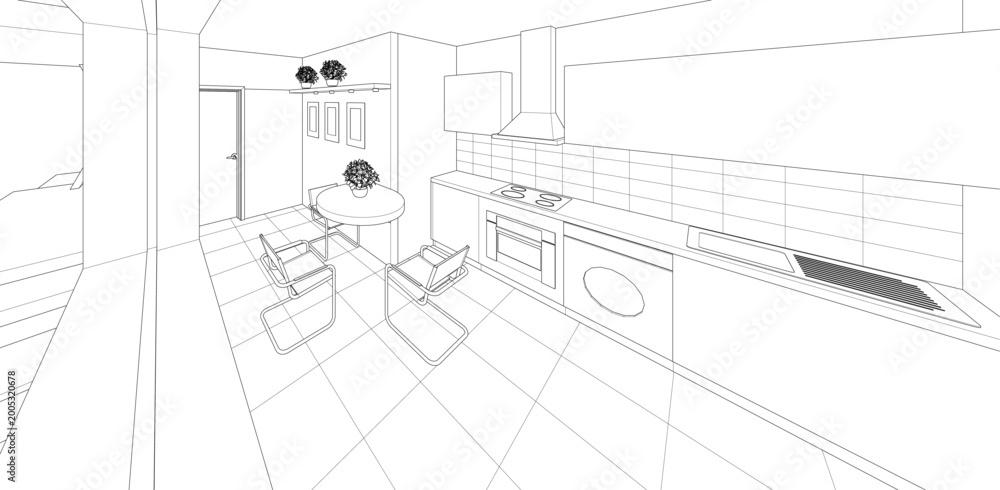 Fototapeta premium interior kitchen living room 3d illustration 