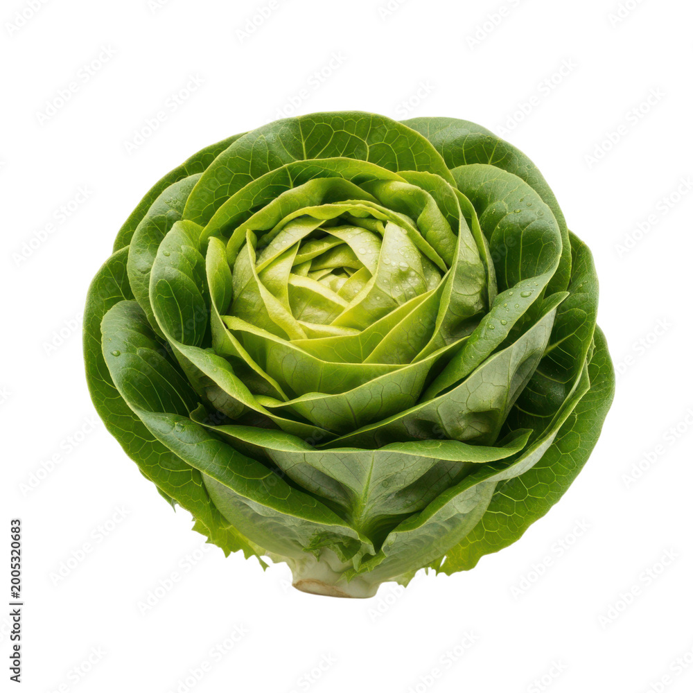 Fototapeta premium Fresh green romaine lettuce head close-up Transparent Background, png.