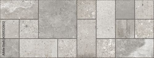 Fényképezés Natural grey stone tile texture, seamless granite paving blocks background, arch