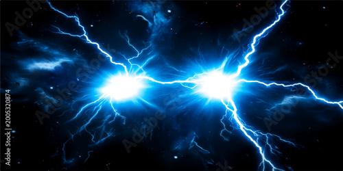 Fotografia An abstract blue plasma lightning design flashes with electric energy and fracta