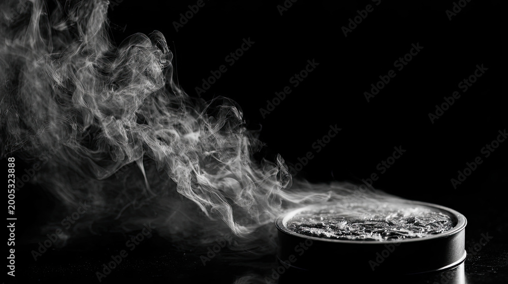 Fototapeta premium Burning grill with sparks and smoky fog frame concept. A captivating image of smoke rising from a container.