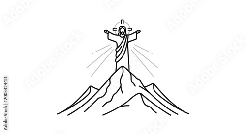 Canvas Print Jesus Christ statue on mountain peak 1.