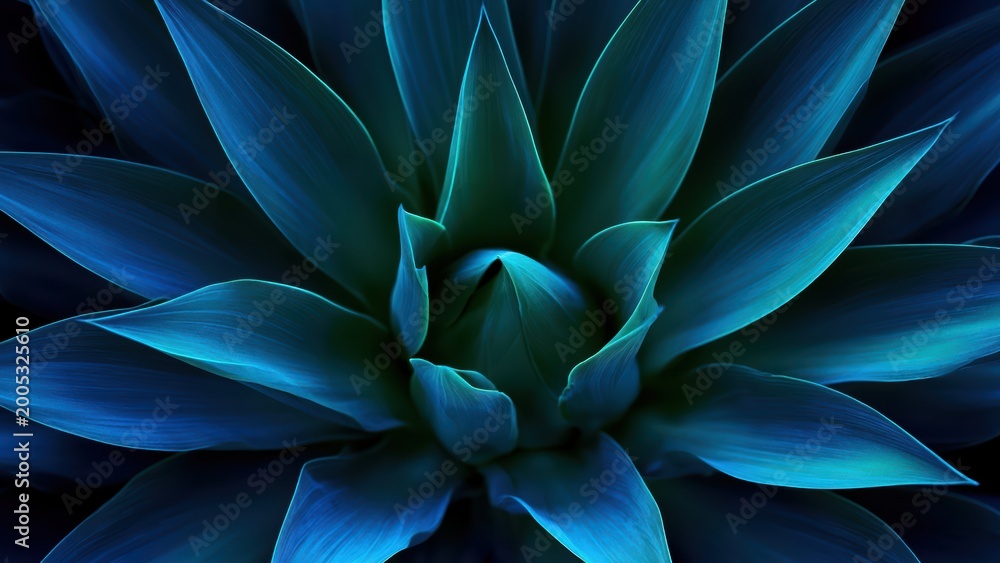 Fototapeta premium Deep cyan and blue succulent plant with stunning organic texture and captivating tranquility.