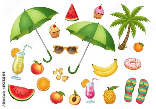 Vibrant summer items and fruits illustration