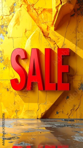 Bold red SALE sign against a textured, yellow background