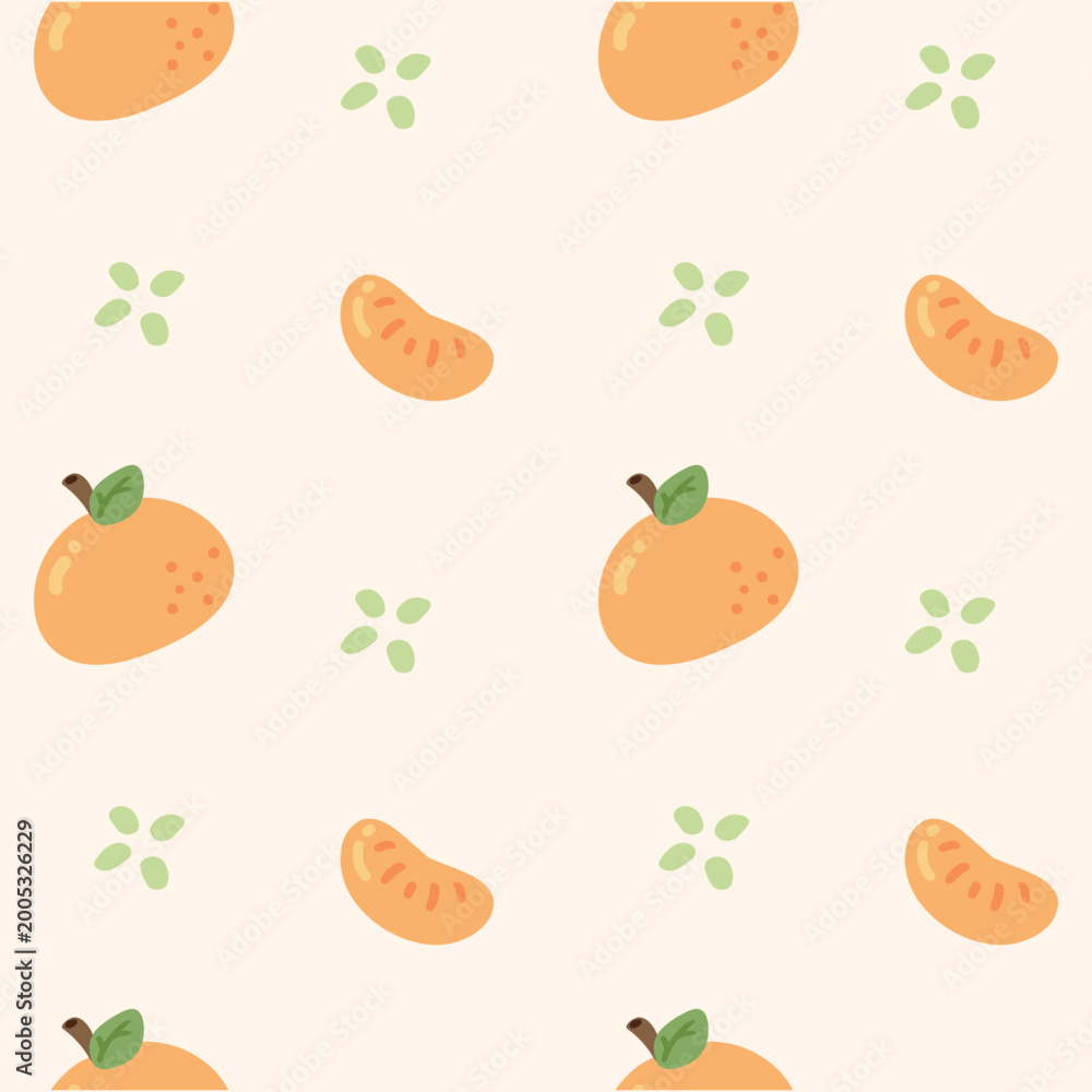 Fototapeta premium Cute Kawaii cartoon orange vector seamless pattern illustration