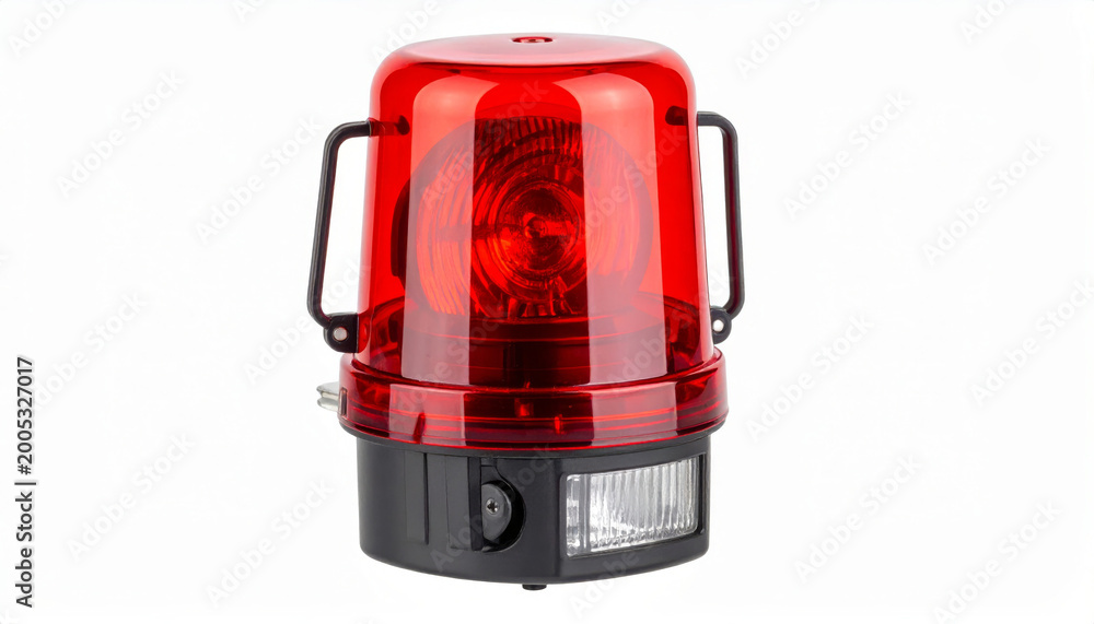 Naklejka premium Red emergency siren isolated on white background, red alert warning beacon light for alarm, alert, security and emergency signal concepts