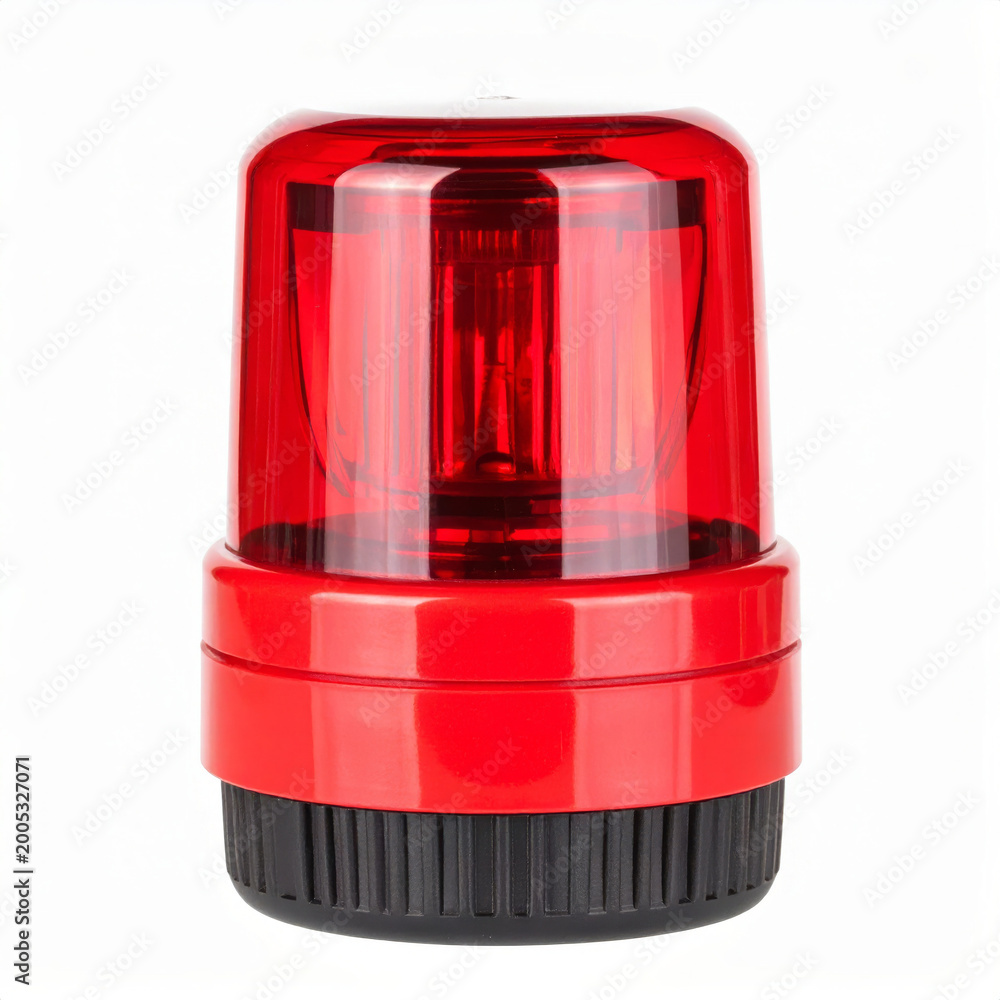 Obraz premium Red emergency siren isolated on white background, red alert warning beacon light for alarm, alert, security and emergency signal concepts
